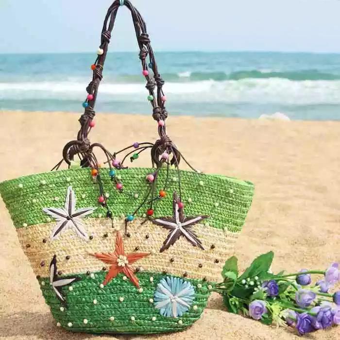 Bohemia Starfish Embroidery Seaside Holiday Beach Straw Shoulder Bag