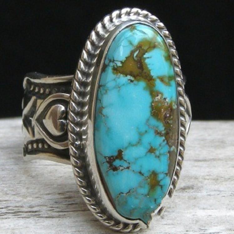 Vintage Turquoises Big Women Boho Ethnic Retro Silver Long Ring