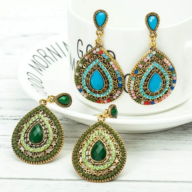 Vintage earrings fashion jewelry bohemia elegant gem rhinestone for women Xmas party