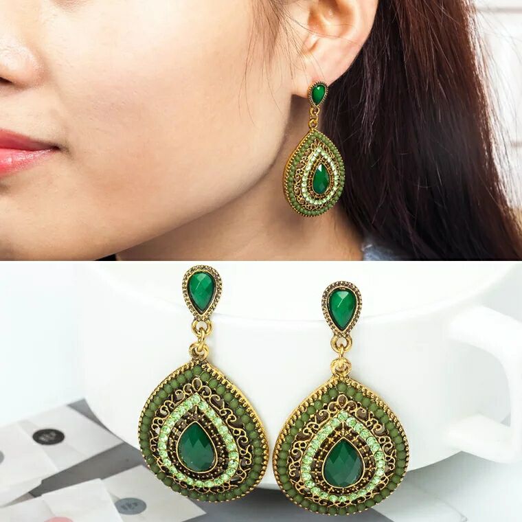 Vintage earrings fashion jewelry bohemia elegant gem rhinestone for women Xmas party