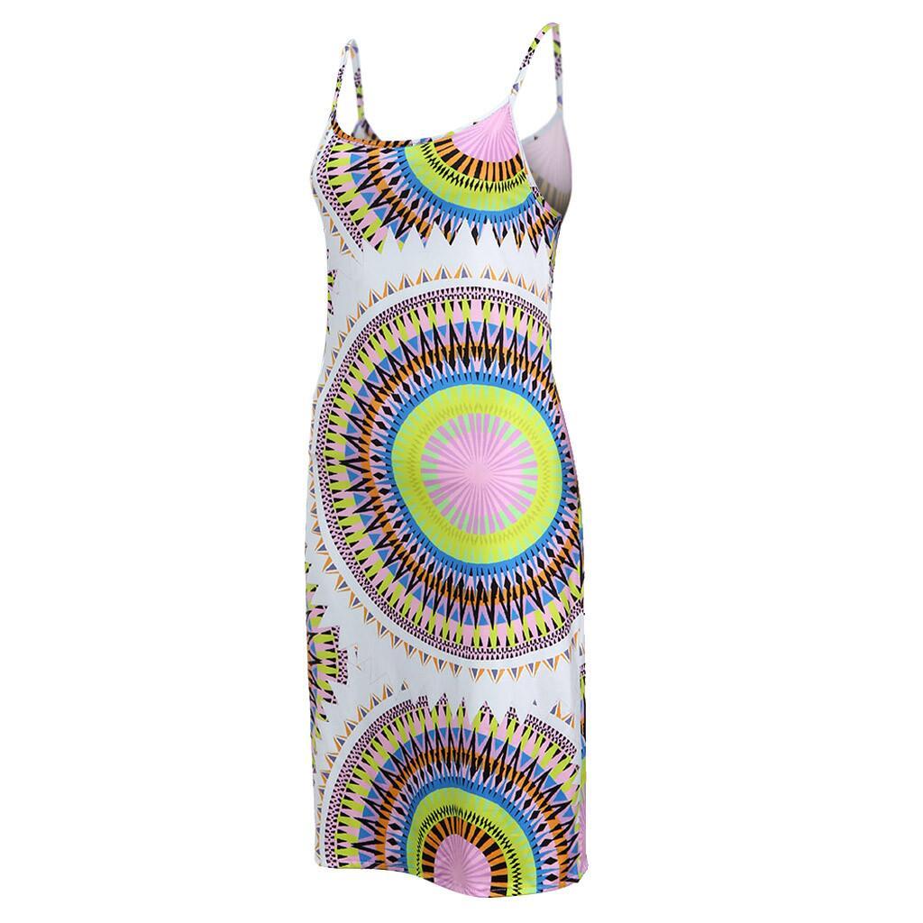 Women Summer Dress Sleeveless Psychedelic Printed Sundress Casual Beachwear Dress