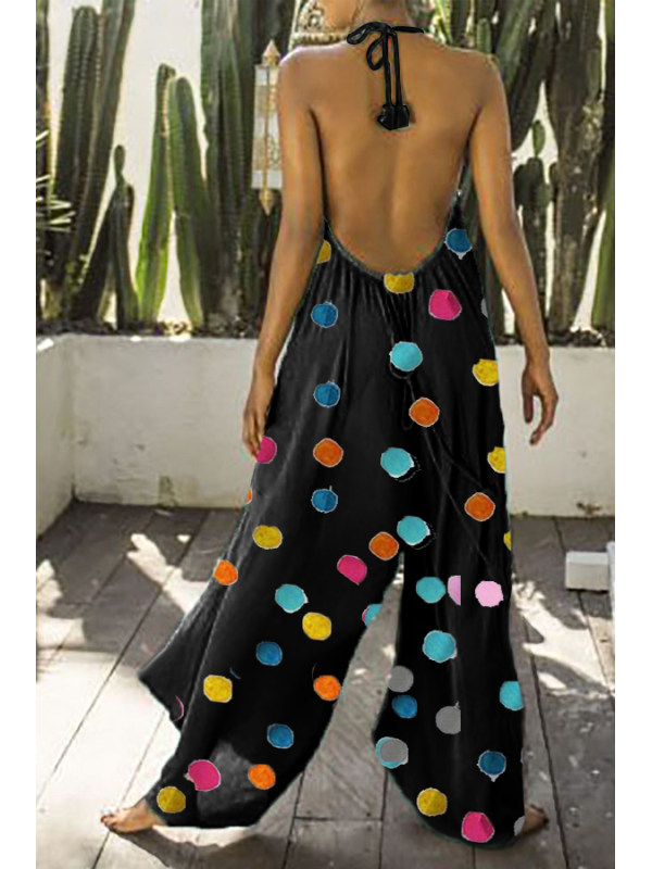 Tie Collar Polka Dot Jumpsuits