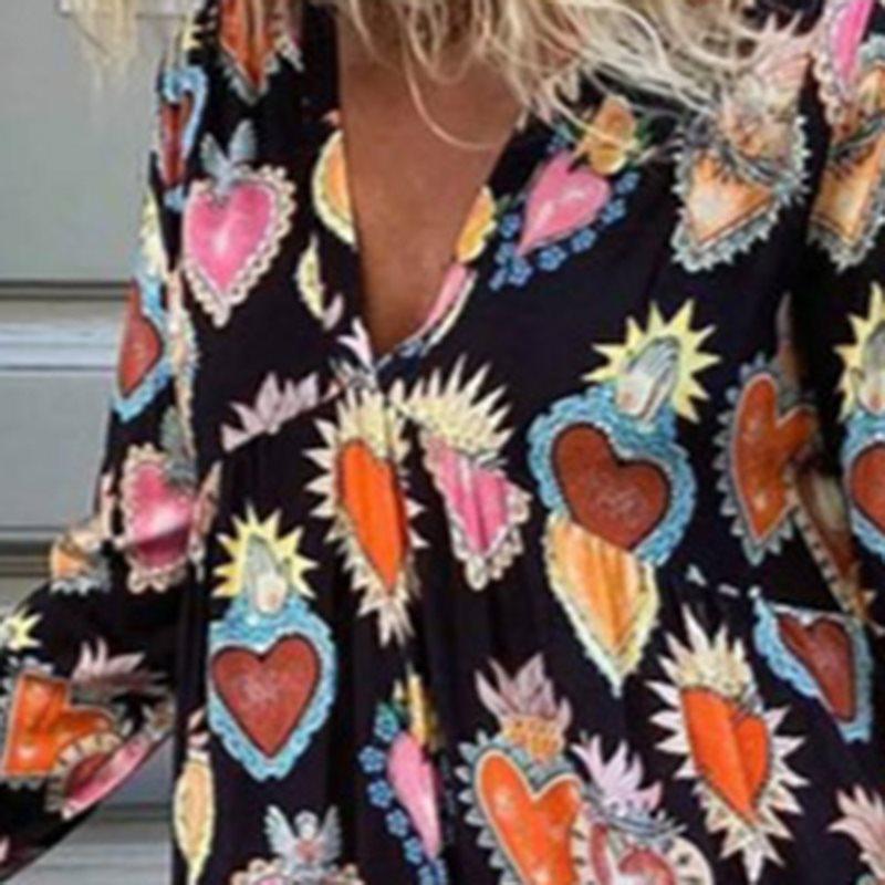 Red Sweet Boho Elegant Plus Size 5XL Party Summer Women Long Dresses Casual Heart Print Vintage Female Chic Retro Maxi Dress