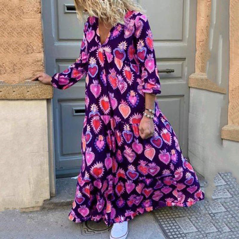 Red Sweet Boho Elegant Plus Size 5XL Party Summer Women Long Dresses Casual Heart Print Vintage Female Chic Retro Maxi Dress
