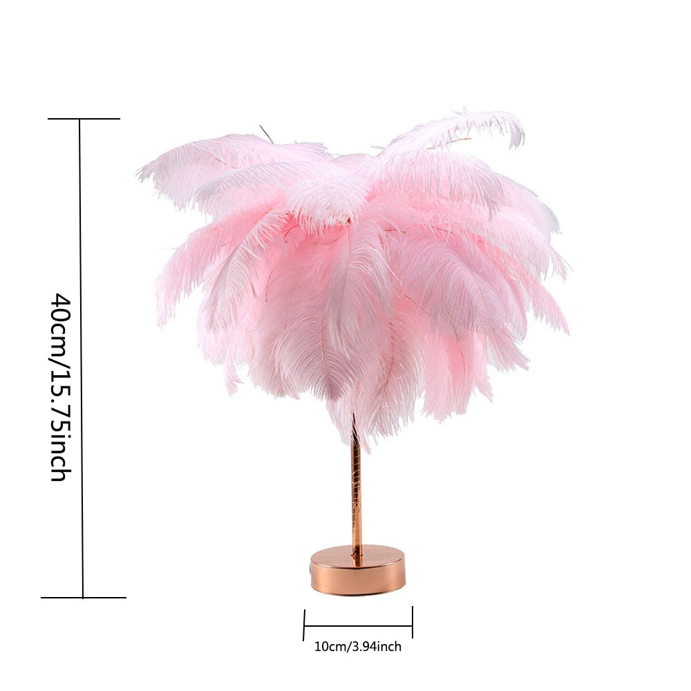 Remote Control Feather Table Lamp USB/AA Battery Power DIY Creative Warm Light Tree Feather Lampshade Wedding Home Bedroom Decor