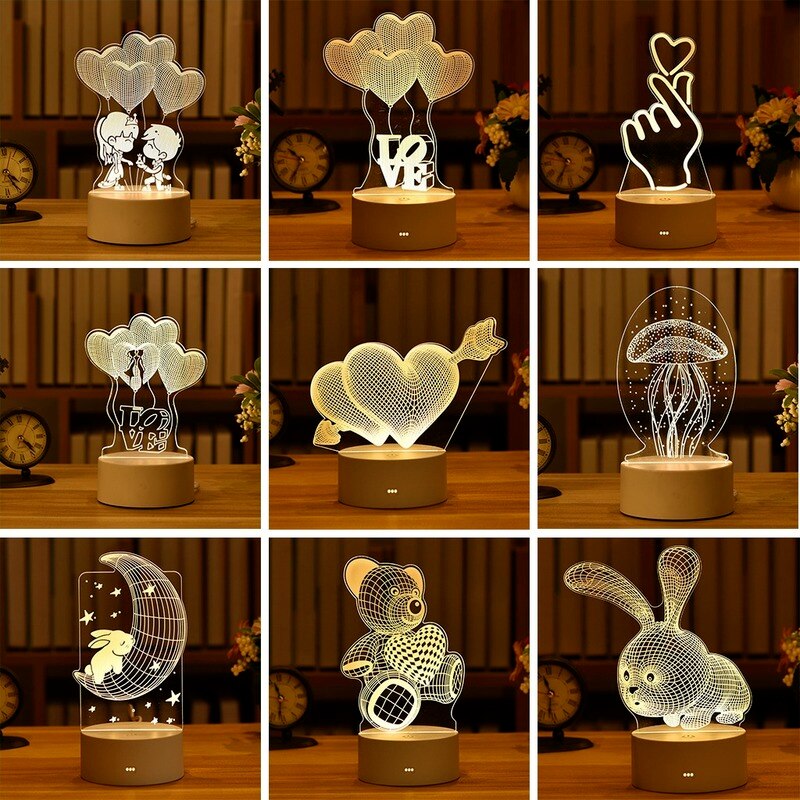 Romantic Love 3D Acrylic Led Lamp for Home Children's Night Light Table Lamp Birthday Party Decor Valentine's Day Bedside Lamp