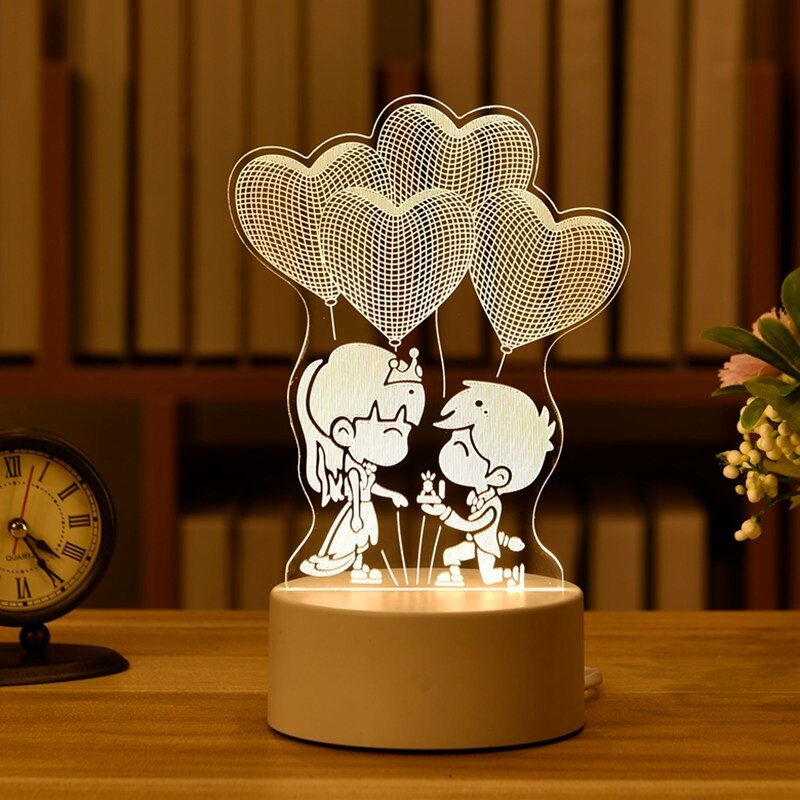 Romantic Love 3D Acrylic Led Lamp for Home Children's Night Light Table Lamp Birthday Party Decor Valentine's Day Bedside Lamp