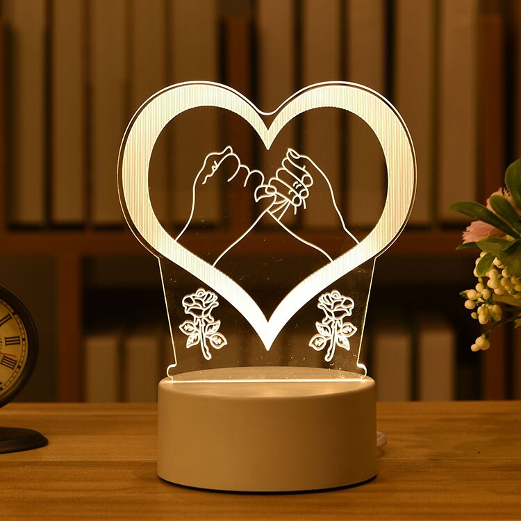 Romantic Love 3D Acrylic Led Lamp for Home Children's Night Light Table Lamp Birthday Party Decor Valentine's Day Bedside Lamp