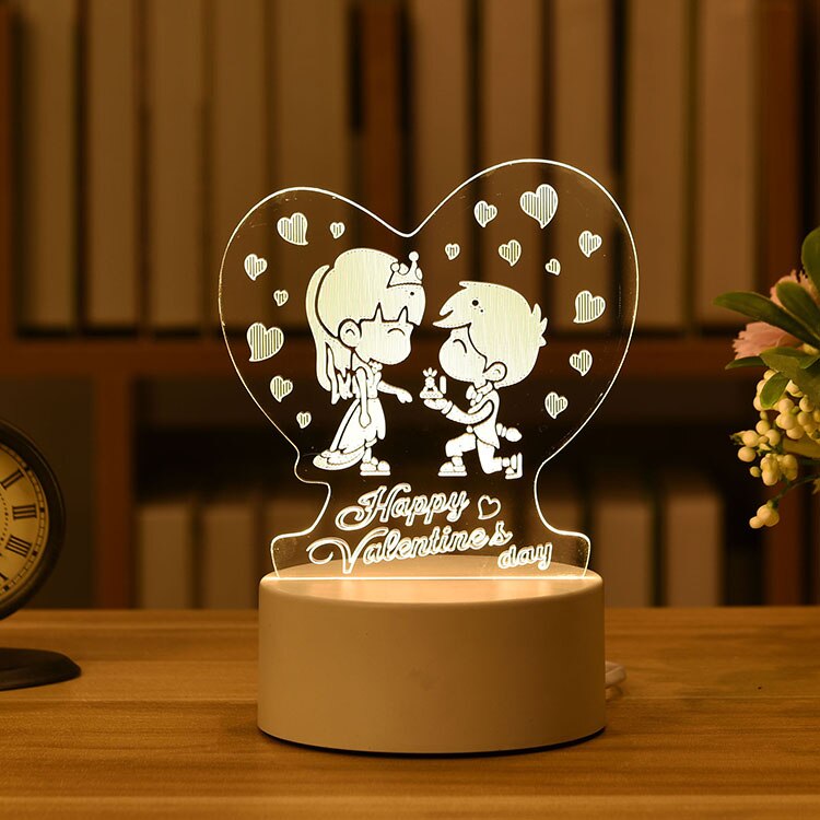 Romantic Love 3D Acrylic Led Lamp for Home Children's Night Light Table Lamp Birthday Party Decor Valentine's Day Bedside Lamp