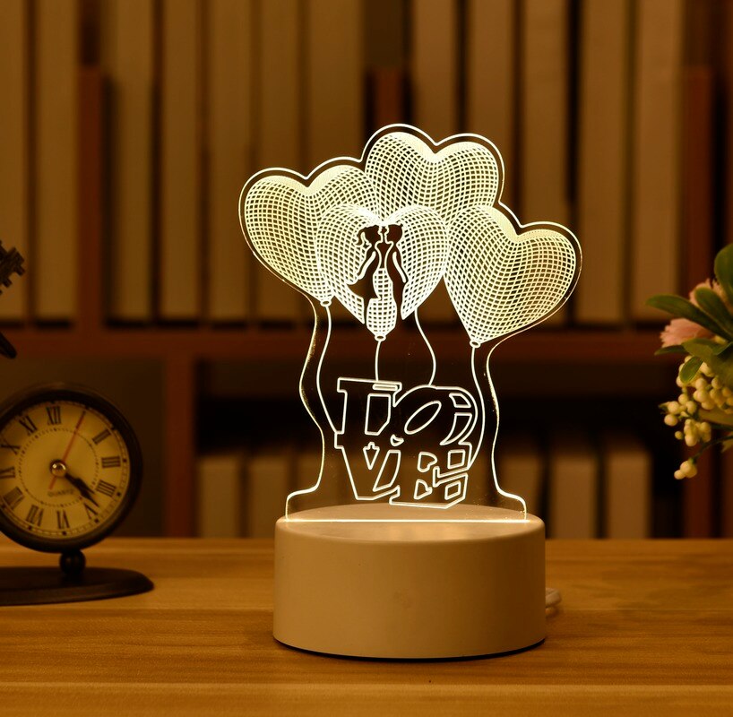 Romantic Love 3D Acrylic Led Lamp for Home Children's Night Light Table Lamp Birthday Party Decor Valentine's Day Bedside Lamp