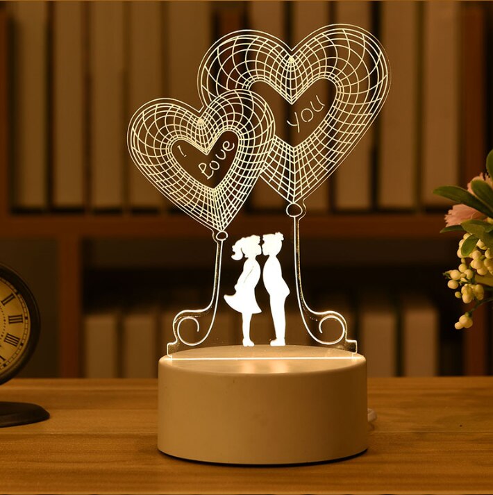 Romantic Love 3D Acrylic Led Lamp for Home Children's Night Light Table Lamp Birthday Party Decor Valentine's Day Bedside Lamp