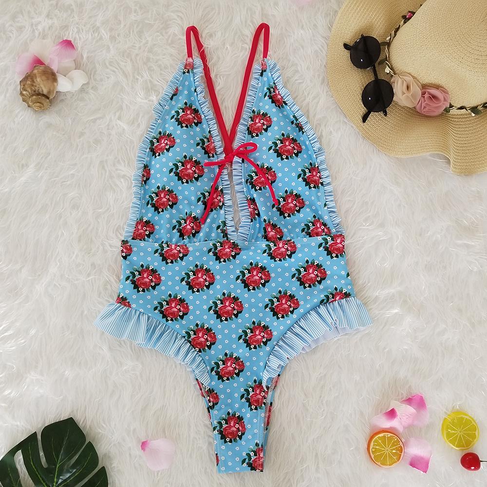 Beach Sweet Print Floral Ins Style One Piece Swimsuit