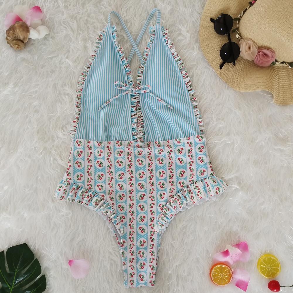 Beach Sweet Print Floral Ins Style One Piece Swimsuit