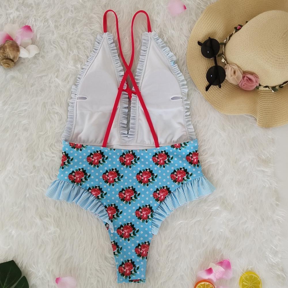 Beach Sweet Print Floral Ins Style One Piece Swimsuit