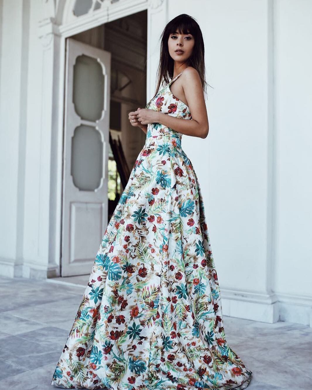 Sexy Deep Floral Printed Bohemian Maxi Evening Party Dresses