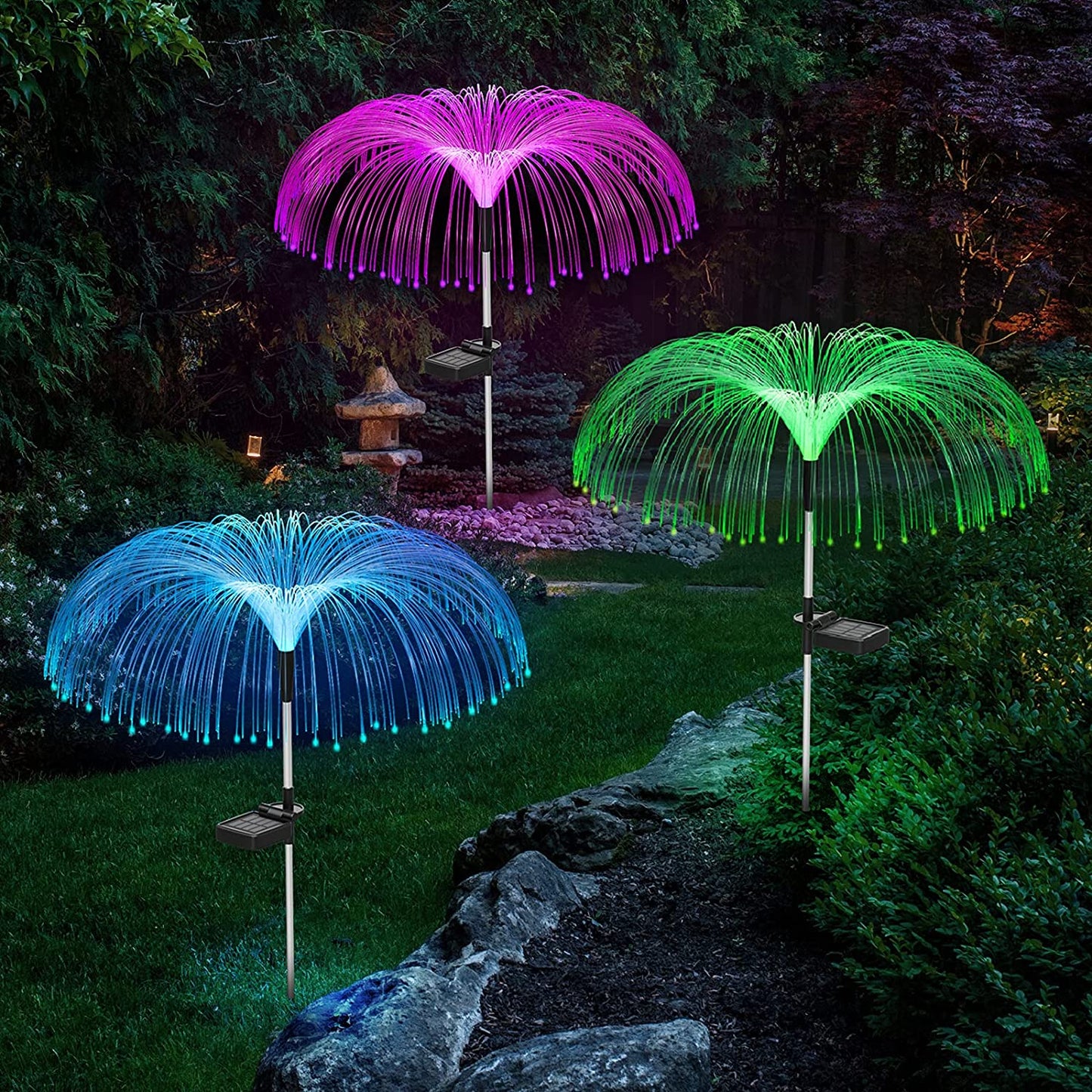 Solar garden lights, fiber optic lights, jellyfish lights, luminous, charging, and plug-in lawn and garden decorative lights