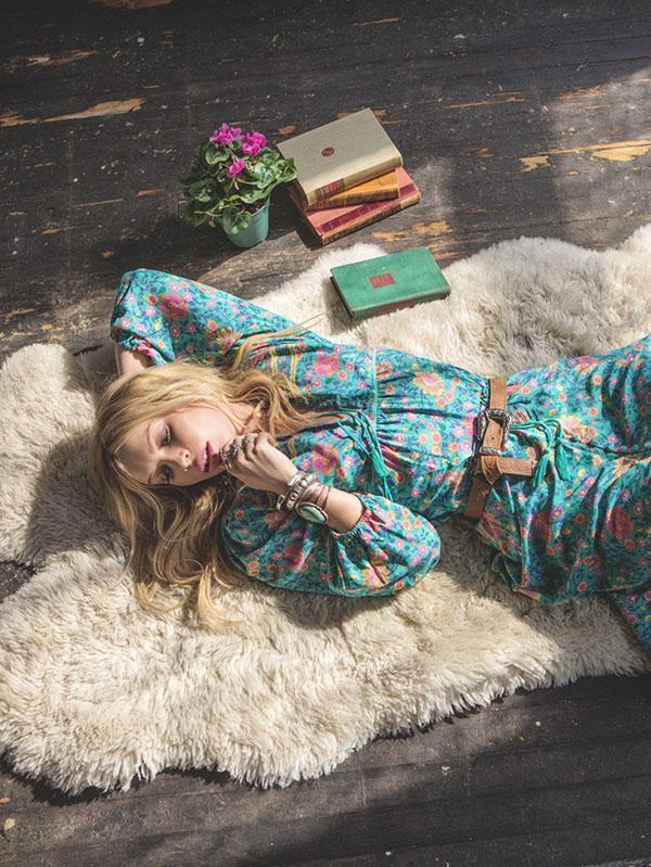 Floral Split-front Puff Sleeves Bohemia Maxi Dress