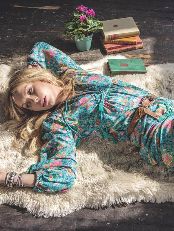 Floral Split-front Puff Sleeves Bohemia Maxi Dress