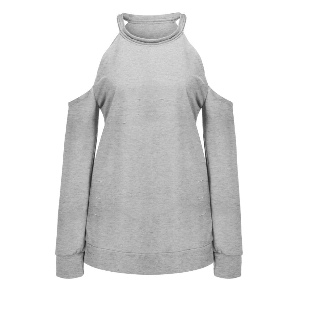 Casual Spring Long Sleeve Off Shoulder Solid Color O-neck Hollow Out Tops