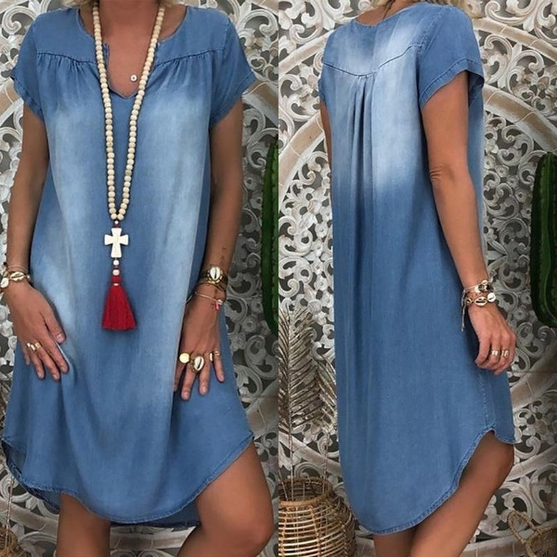 Summer Women's Baggy Tunic Dress Denim Shirt