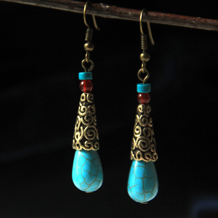 Ethnic style Tibetan Handmade retro agate pine Stone Earrings simple and elegant Earrings