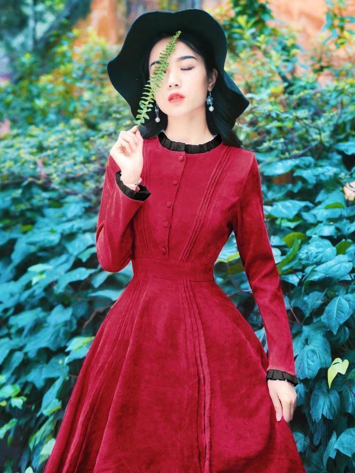 Red Vintage Embroidered Maxi Dress