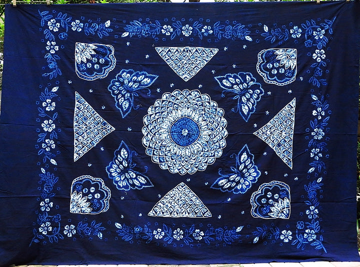 Tie Dyed TableCloth Handmade Blue Dyed Fabric Bed Sheet Ethnic Style Square Row Fish TableCloth