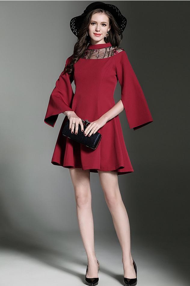 Autumn Ladies Sweet Slim Slimming Long-Sleeved Mini Dress