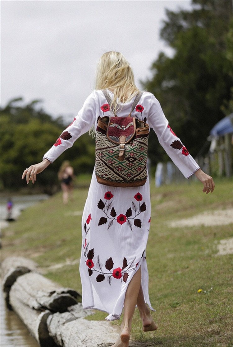 Floral Long Sleeve Split Beach Maxi Dress