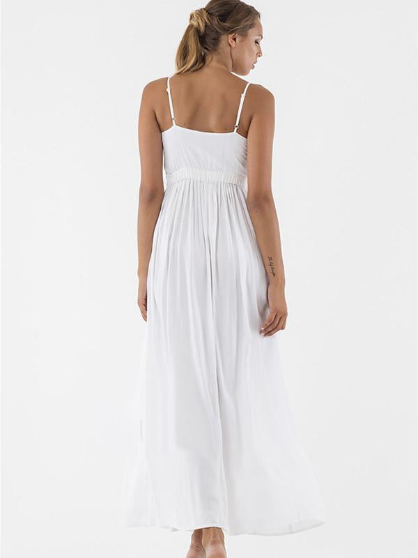 Pretty Sexy Straps V Neck Waisted Lace-Up Beach Vacation Maxi Dress