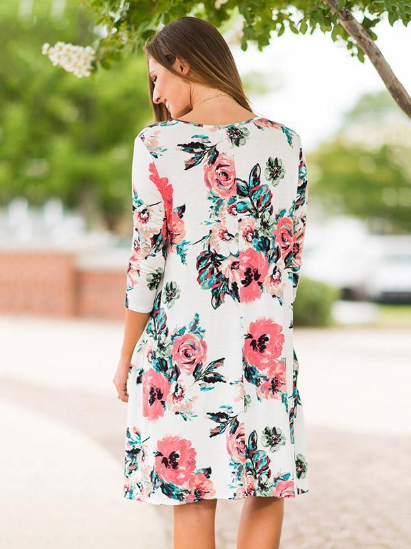 Beautiful Floral Three Quarter Sleeve Mini Dress