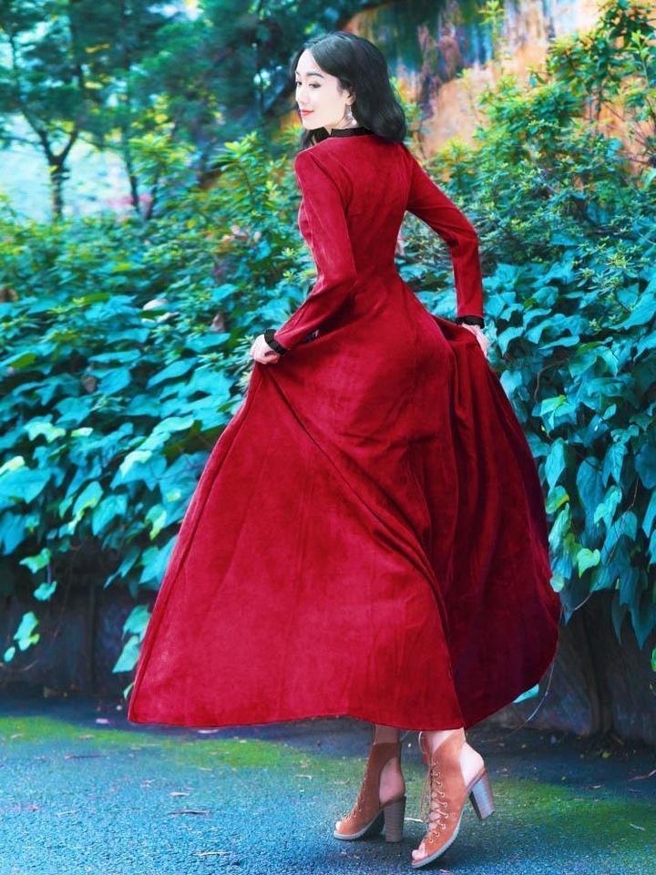 Red Vintage Embroidered Maxi Dress