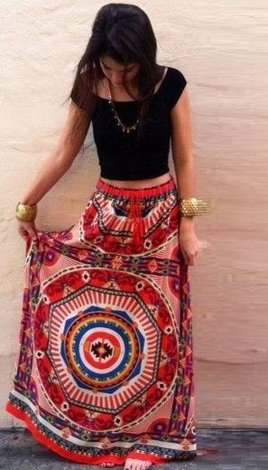 Red Boho Gypsy Floral Printed beach Skirt