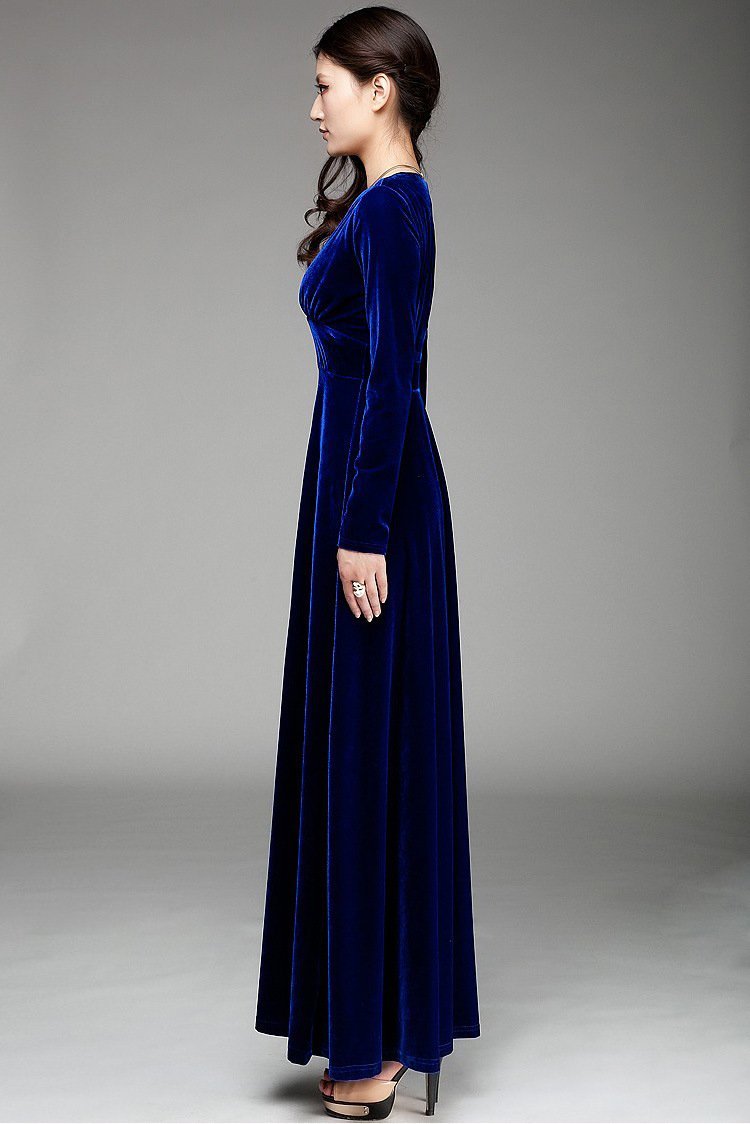 Velvet V Neck Long Sleeve High Waist Maxi Dress