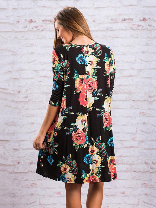 Beautiful Floral Three Quarter Sleeve Mini Dress