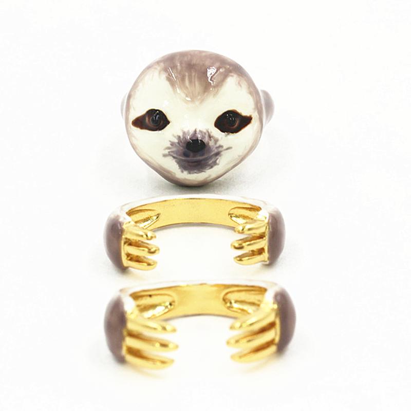 Colorful Sloth Design 3 Pieces Enamel Rings Sets