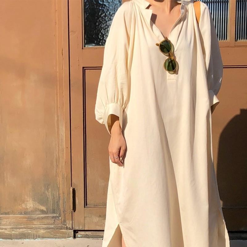 Three-color casual loose lazy style shirt dress