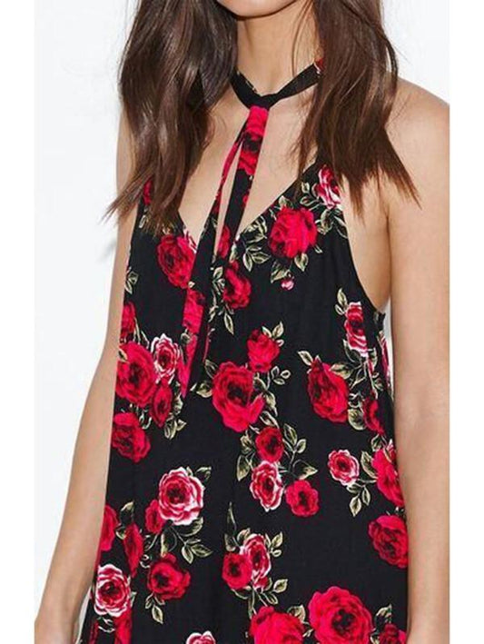 Sexy Floral Spaghetti Straps Halter Bohemia Beach Mini Dress