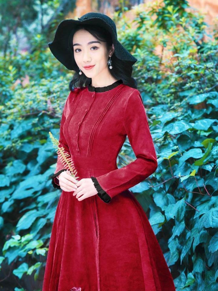 Red Vintage Embroidered Maxi Dress