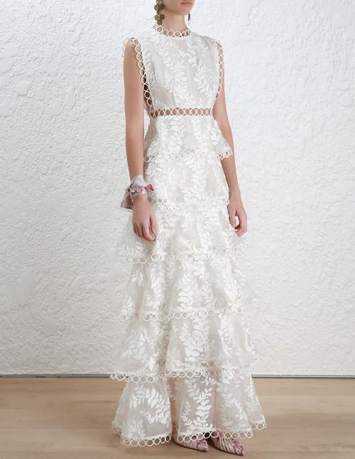 Summer White Lace Embroidery Sleeveless Long Tutu Dress