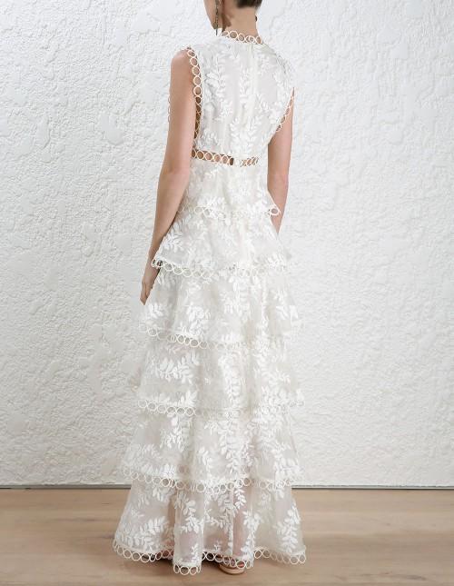 Summer White Lace Embroidery Sleeveless Long Tutu Dress