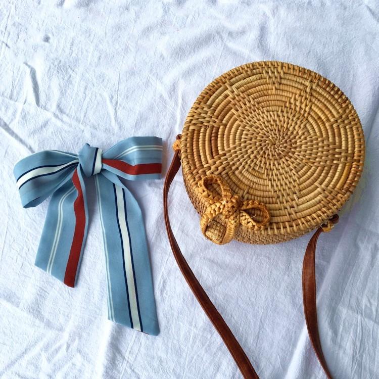 Handmade Rattan Woven Bag Round Retro Beach Handbag