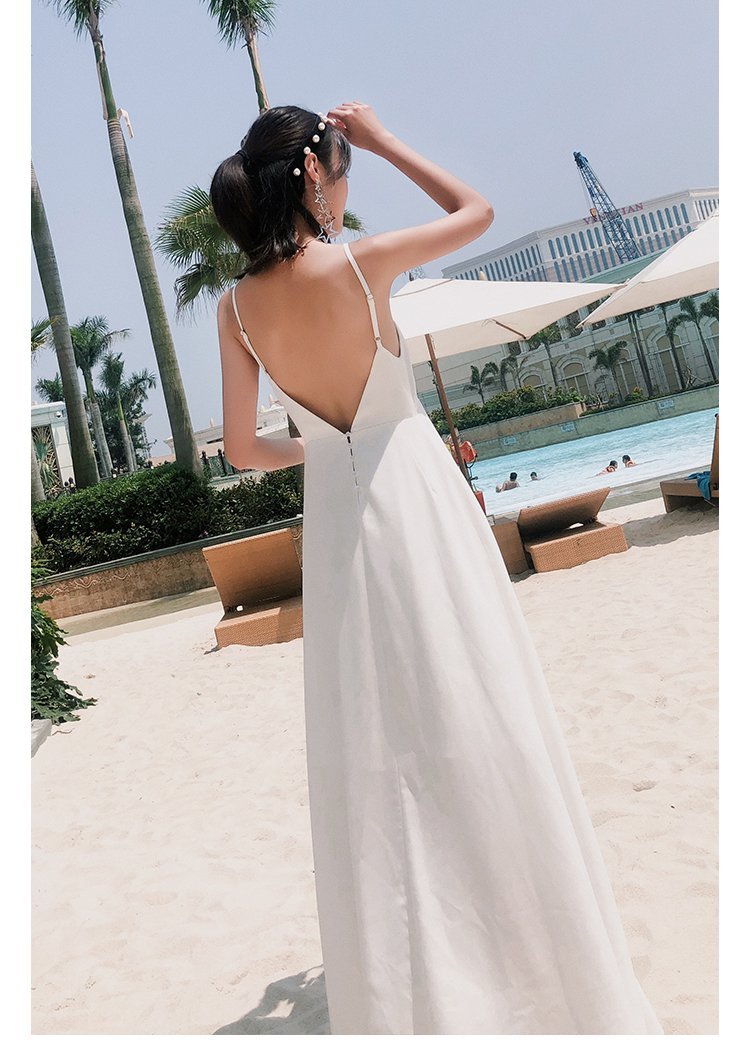 New White Single-Breasted Halter Dress