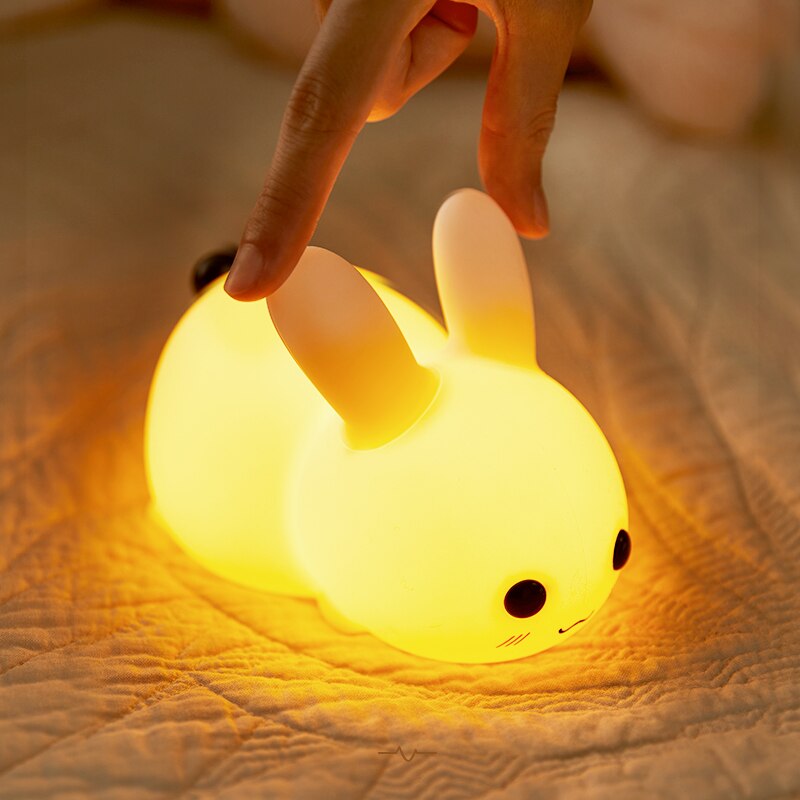 Touch Rabbit Night Lights Silicone Dimmable USB Rechargeable Lamps for Children Baby Gifts Cartoon Cute Animal Bunny Night Lamp