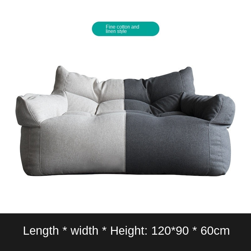 Two-seat Sofa Cover Giant Bean Bag Sofa Chair Cover No Filler Cotton Linen Lazy Sofa Couch Recliner Floor Seat Tatami