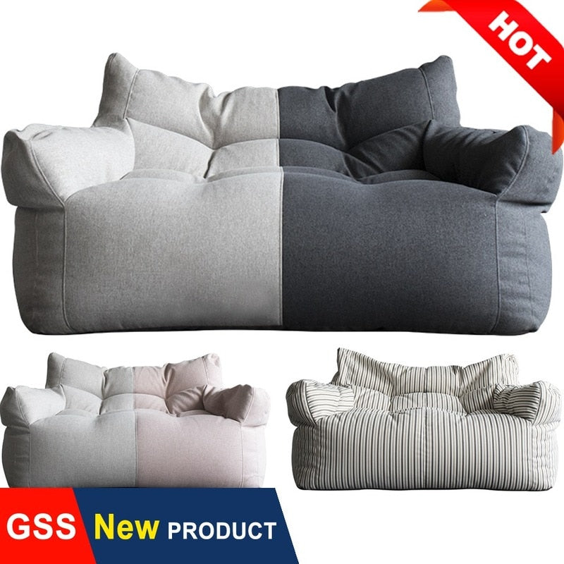 Two-seat Sofa Cover Giant Bean Bag Sofa Chair Cover No Filler Cotton Linen Lazy Sofa Couch Recliner Floor Seat Tatami