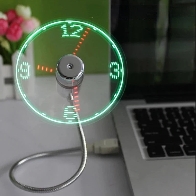 USB Fans Clock Mini Time and Temperature Display Creative Gft with LED Light New Cool Gadgets Products for Laptop PC