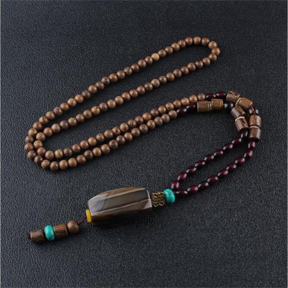 Unisex Handmade Necklace Nepal Buddhist Mala Wood Beads Pendant & Necklace Ethnic Fish Horn Long Statement Men Women's Jewelry