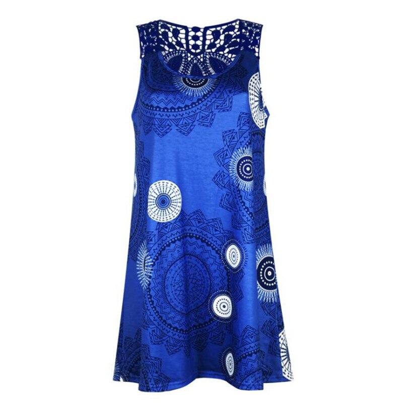 Casual Dresses Women Printed Sleeveless Vestidos Summer Dress Lace Patchwork Women Dress Hollow Printing Plus Size