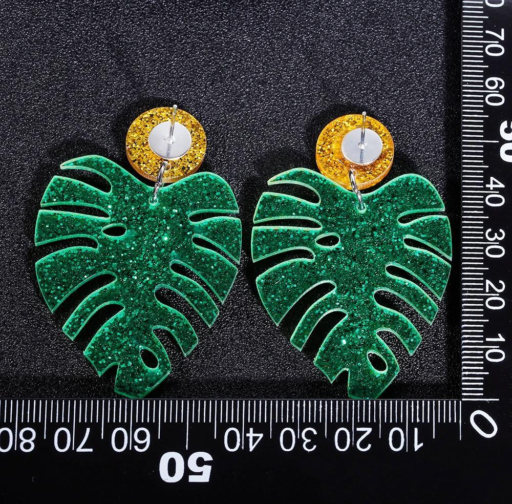 Trendy Tropical Plant Leaf Acrylic Drop Dangle Earrings Women Boho Green Monstera Jewelry